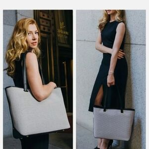 LO & SONS $578 Seville Leather 15 Tote Bag w/ 13" Inner Shell GRAY Black